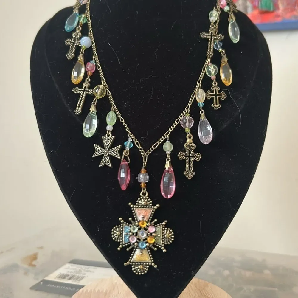 Multicolor Cross Pendant Necklace - Picture 2 of 5